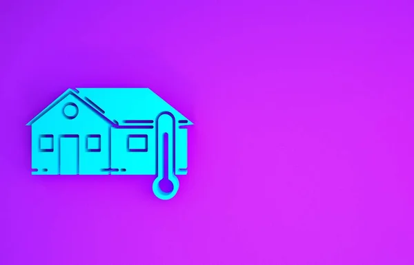 Icono Temperatura Casa Azul Aislado Sobre Fondo Púrpura Icono Del — Foto de Stock