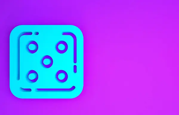 蓝色游戏骰子图标孤立在紫色背景 赌场赌博 最低纲领的概念 3D渲染3D插图 — 图库照片