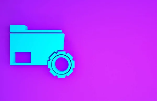 Blaue Ordnereinstellungen Mit Zahnradsymbol Auf Violettem Hintergrund Softwareupdate Übertragungsprotokoll Teamwork — Stockfoto