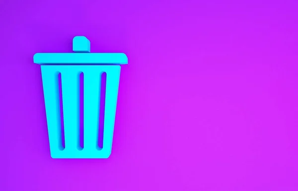 Blue Trash Can Icon Isolated Purple Background Garbage Bin Sign — Stock Photo, Image