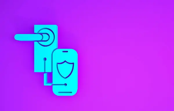 Блакитний Цифровий Дверний Замок Бездротовою Технологією Значка Блокування Ізольовано Фіолетовому — стокове фото