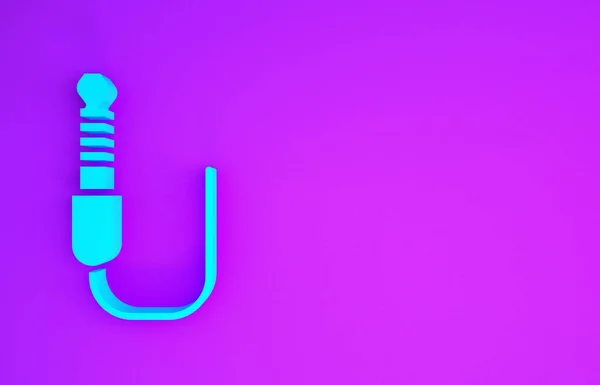 Ícone Jack Áudio Azul Isolado Fundo Roxo Cabo Áudio Para — Fotografia de Stock