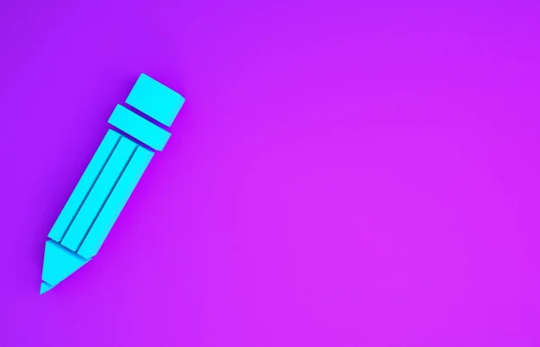 Синий Карандаш Ластиком Выделенным Фиолетовом Фоне Рисунок Образовательные Инструменты Символ — стоковое фото