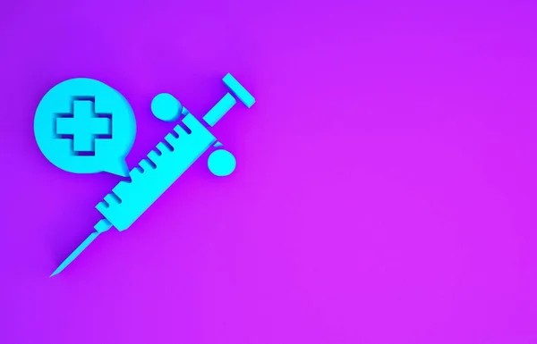 Блакитний Медичний Шприц Іконою Голки Ізольований Фіолетовому Фоні Вакцинація Єкція — стокове фото