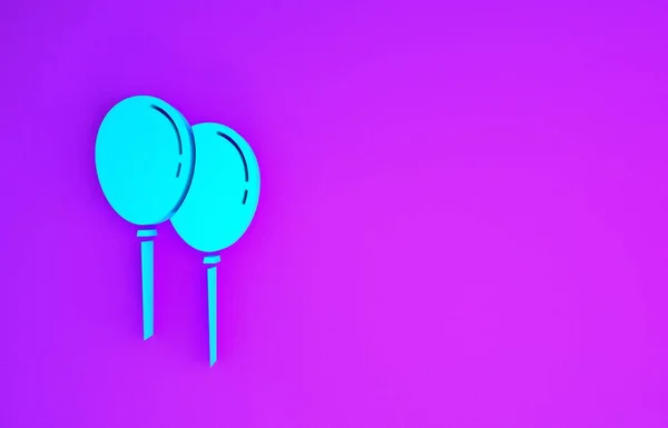 紫色の背景にリボンアイコンが描かれたブルーの風船 最小限の概念 3Dイラスト3Dレンダリング — ストック写真