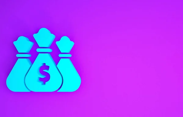 Blue Money Bag Icon Isolated Purple Background Dollar Usd Symbol — Stock Photo, Image