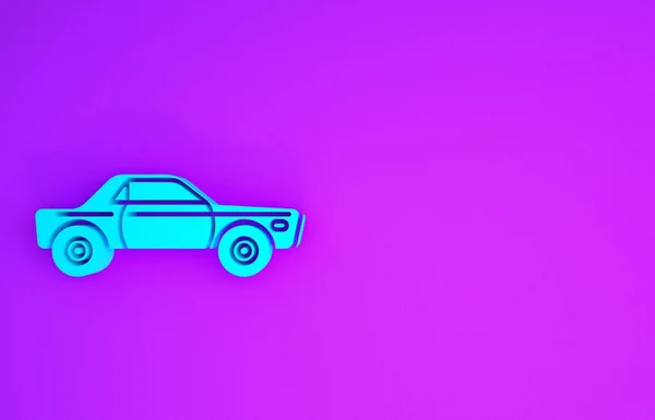 Ícone Carro Azul Sedan Isolado Fundo Roxo Conceito Minimalismo Ilustração — Fotografia de Stock