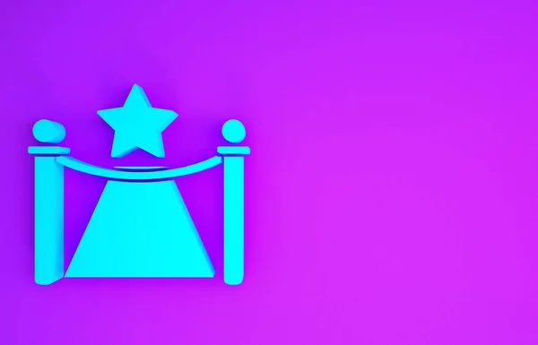 バリアと紫色の背景に隔離された星のアイコンを持つブルーカーペット Vipイベント 豪華なお祝い 有名人のパーティーの入り口 最小限の概念 3Dイラスト3Dレンダリング — ストック写真