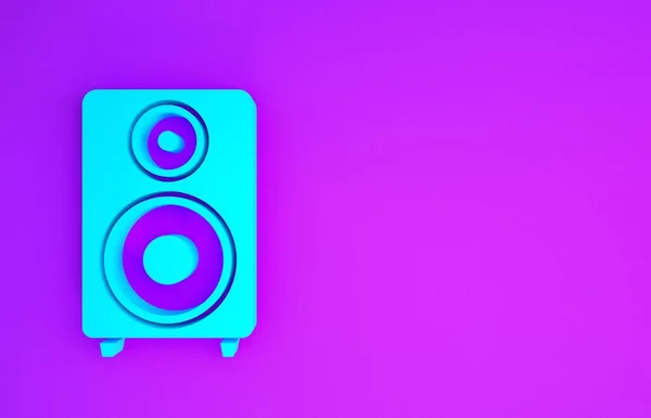 紫色の背景に隔離されたブルーステレオスピーカーアイコン サウンドシステムのスピーカー 音楽アイコン 音楽コラムスピーカーベース機器 最小限の概念 3Dイラスト3Dレンダリング — ストック写真