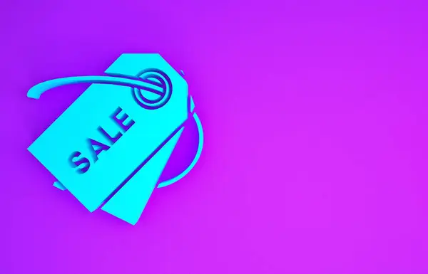 Blue Price Tagg Med Inskription Försäljning Ikon Isolerad Lila Bakgrund — Stockfoto