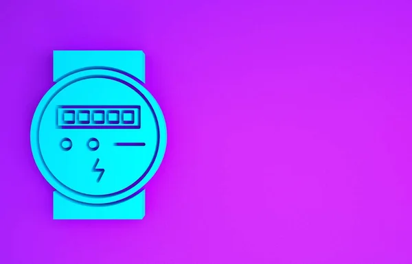 Niebieska Ikona Licznika Elektrycznego Izolowana Fioletowym Tle Koncepcja Minimalizmu Ilustracja — Zdjęcie stockowe