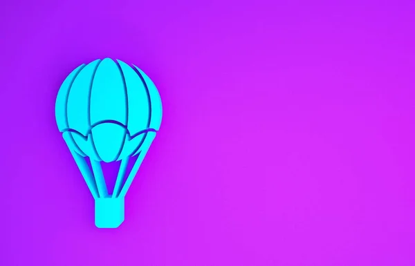 Blue Hot air balloon icon isolated on purple background. Air transport for travel. Minimalism concept. 3d illustration 3D render