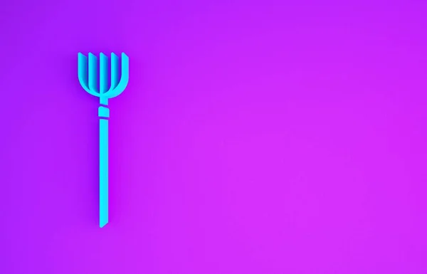 Blue Garden Pitchfork Icon Isolated Purple Background Garden Fork Sign — Stock Photo, Image