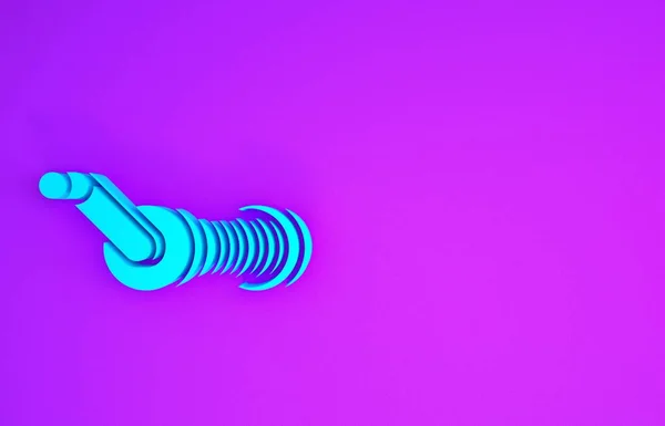 蓝色纺锤用于在紫色背景上隔离的捕鱼图标 钓鱼圈 钓具最低纲领的概念 3D渲染3D插图 — 图库照片