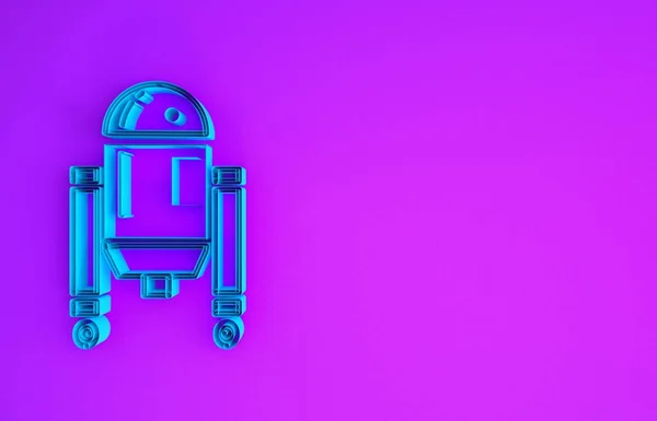 Icono Robot Azul Aislado Sobre Fondo Púrpura Concepto Minimalista Ilustración —  Fotos de Stock