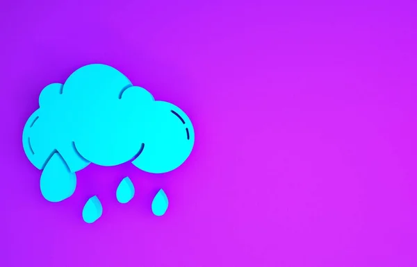 紫の背景に雨のアイコンが隔離されたブルークラウド 雨滴と雨の雲の降水量 最小限の概念 3Dイラスト3Dレンダリング — ストック写真