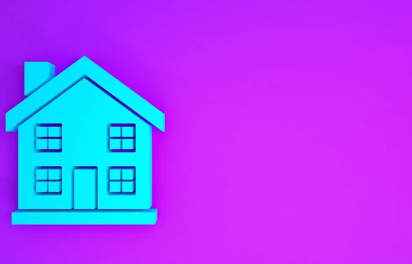 Blaues Haus Symbol Isoliert Auf Violettem Hintergrund Heimatsymbol Minimalismus Konzept — Stockfoto