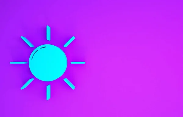 Icono Sol Azul Aislado Sobre Fondo Púrpura Concepto Minimalista Ilustración —  Fotos de Stock
