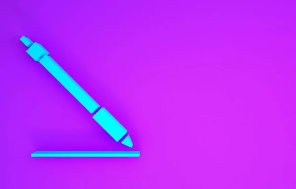 Blue Pen Ícone Linha Isolado Fundo Roxo Conceito Minimalismo Ilustração — Fotografia de Stock