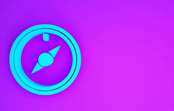 青い風は紫色の背景に孤立したアイコンを上昇させた 旅行のためのコンパスアイコン ナビゲーションデザイン 最小限の概念 3Dイラスト3Dレンダリング — ストック写真