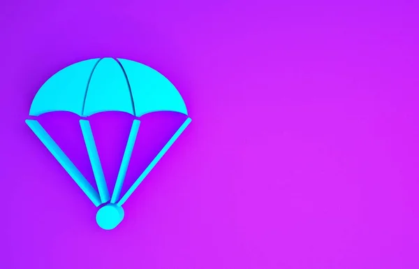 紫色の背景に隔離された青いパラシュートアイコン 最小限の概念 3Dイラスト3Dレンダリング — ストック写真