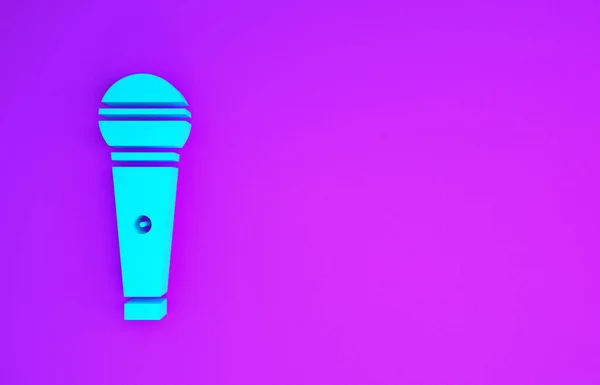 Ikona Modrého Mikrofonu Izolovaná Fialovém Pozadí Mikrofon Vysílačkou Mluvčí Minimalismus — Stock fotografie