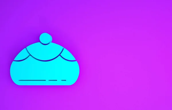 紫の背景に青いユダヤ人の甘いパン屋のアイコン ハヌカ サファニヨット ユダヤ人のイースターケーキ 最小限の概念 3Dイラスト3Dレンダリング — ストック写真