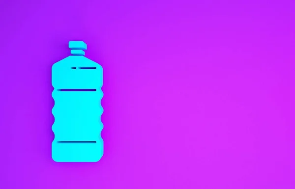 Ícone Garrafa Plástico Azul Isolado Fundo Roxo Conceito Minimalismo Ilustração — Fotografia de Stock