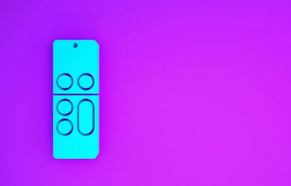 Синий Значок Пульта Дистанционного Управления Выделен Фиолетовом Фоне Концепция Минимализма — стоковое фото