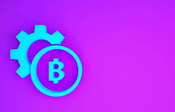 Mor Zemin Üzerinde Izole Edilmiş Mavi Kripto Para Sikkesi Bitcoin — Stok fotoğraf