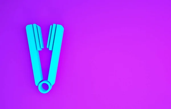 Blue Curling Утюг Иконки Волос Изолированы Фиолетовом Фоне Значок Выпрямителя — стоковое фото
