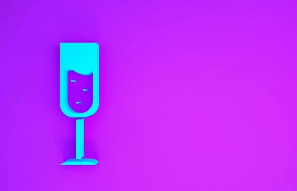 Verre Bleu Champagne Icône Isolée Sur Fond Violet Concept Minimalisme — Photo