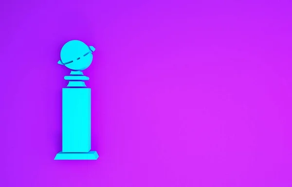 蓝色奖杯金球奖图标孤立在紫色背景 奥斯卡金像奖电影和电影的象征 最低纲领的概念 3D渲染3D插图 — 图库照片