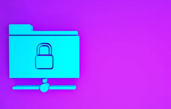 Blue Ftp Folder Lock Icon Isolated Purple Background Concept Software — Stock Photo, Image