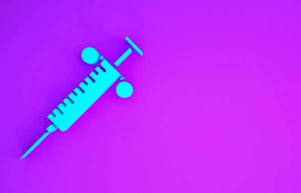 Blue Syringe Icon Isolated Purple Background Syringe Vaccine Vaccination Injection — Stock Photo, Image