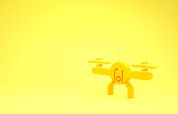 Ícone Voador Zangão Amarelo Isolado Fundo Amarelo Quadrocopter Com Símbolo — Fotografia de Stock