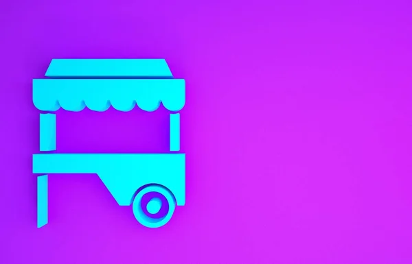 Blue Fast Street Food Cart Napellenző Ikon Elszigetelt Lila Háttér — Stock Fotó