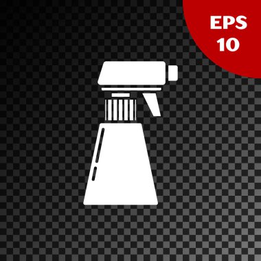 Beyaz Kuaför tabanca sprey şişesi ve şeffaf koyu arka planda izole su ikonu. Vektör İllüstrasyonu