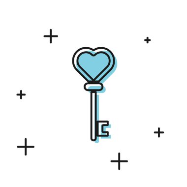 Beyaz arka planda yalıtılmış kalp şekli simgesinde Siyah Anahtar. Vektör İllüstrasyonu