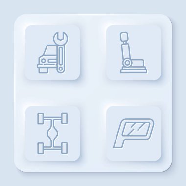 Hat hizmeti, araba koltuğu, Chassis arabası ve araba aynası. Beyaz kare düğme. Vektör