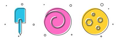 Spatula, rulo çörek ve tarçınlı kurabiye ya da çikolata ikonlu bisküvi. Vektör