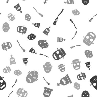 Cadıları süpürgeyle, Tombstone 'u Rip' le, Zombi maskesiyle ve Vampir 'i kusursuz bir kalıba sokun. Vektör