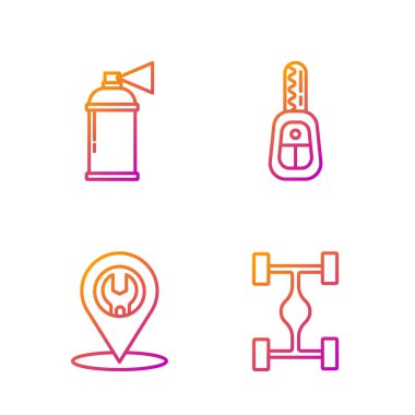 Chassis arabasını, araba servisini, boya kutusunu ve uzaktan kumandalı araba anahtarını ayarla. Renk simgeleri. Vektör