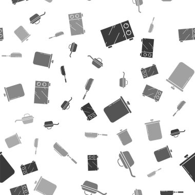 Mikrodalga fırın, kızartma tavası, kızartma tenceresi ve tavayı pürüzsüz desene ayarlayın. Vektör