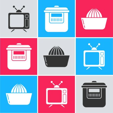 Set Televizyon, Yavaş Yemek pişirme ve meyve sıkacağı ikonu. Vektör