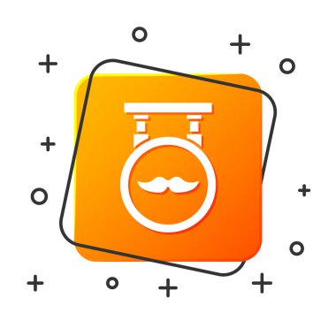 Beyaz Barbershop simgesi beyaz arka plan üzerinde izole. Kuaför logosu veya tabelası. Turuncu kare düğme. Vektör İllüstrasyonu