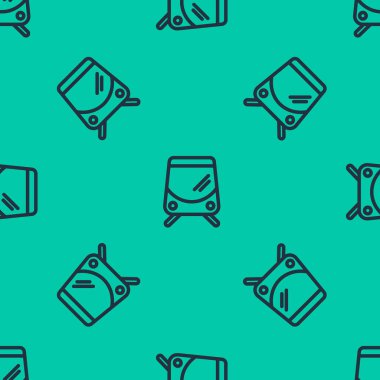 Mavi hat tramvay ve demiryolu ikonu yeşil arka planda izole edilmiş. Toplu taşıma sembolü. Vektör İllüstrasyonu