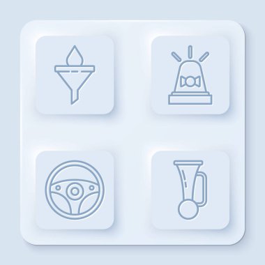 Hat hunisi veya filtre ve motor yağı düşüşü, Flasher siren, direksiyon ve işaret kornasını araca ayarla. Beyaz kare düğme. Vektör