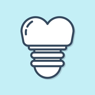 Mavi çizgi diş implantı ikonu mavi arka planda izole edildi. Vektör İllüstrasyonu