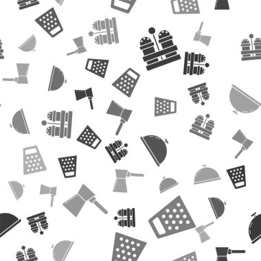 Tuz ve biber, Grater, bir tepsi yiyecek ve kahve ile kaplı, pürüzsüz desenli Türk. Vektör